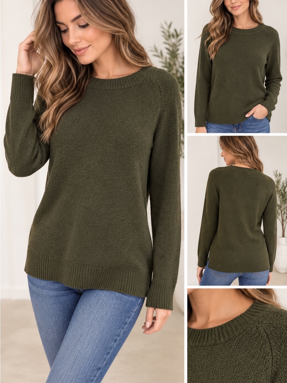 Soft Knit Olive Crewneck Sweater